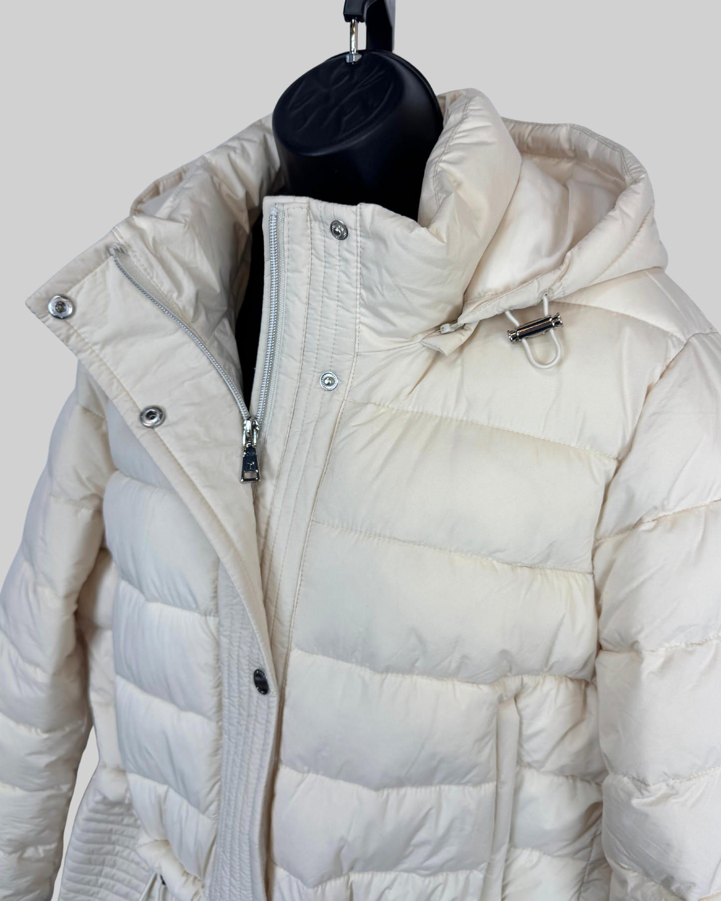 Tahari Cream Button & Zip Quilted Puffer Coat w Hood NWT