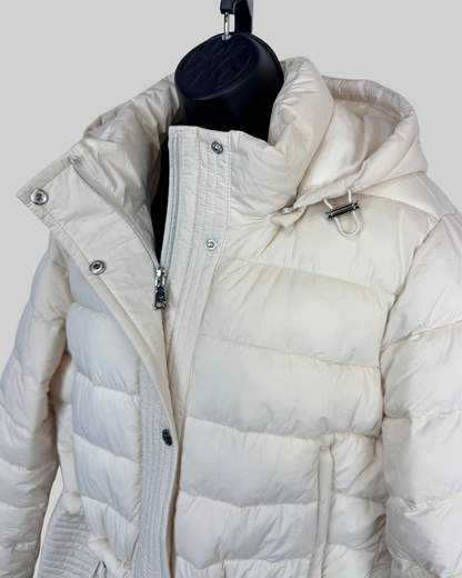 Tahari Cream Button & Zip Quilted Puffer Coat w Hood NWT