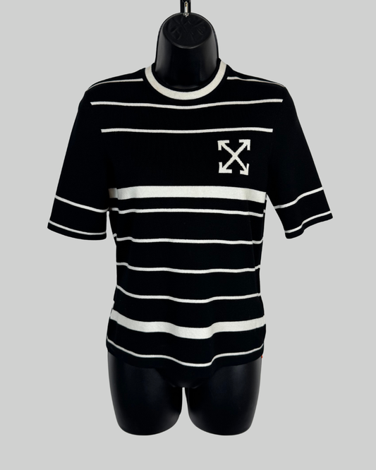 Off-White Black w White Stripe Half Sleeve Crew Neck "Arrow" T-Shirt NWT