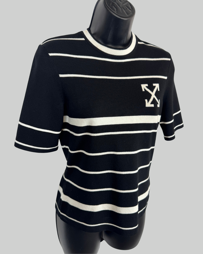 Off-White Black w White Stripe Half Sleeve Crew Neck "Arrow" T-Shirt NWT