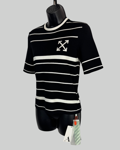Off-White Black w White Stripe Half Sleeve Crew Neck "Arrow" T-Shirt NWT