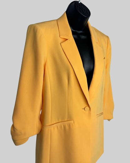 Cinq a Sept Yellow Single Button Long Ruched Sleeve Blazer