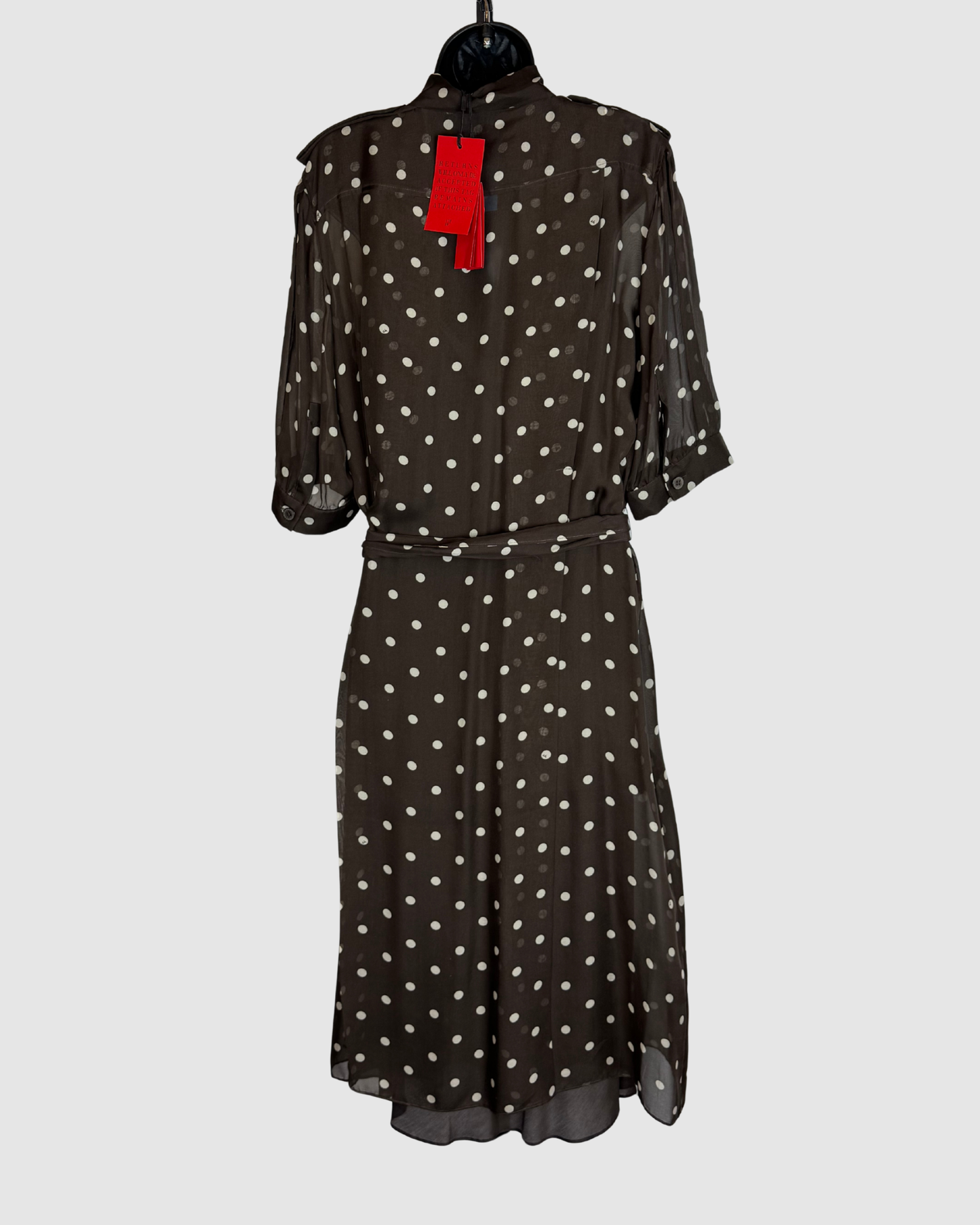 Carolina Herrera Silk Brown w/ White Polka Dot 1/2 Sleeve Midi Button Down Dress