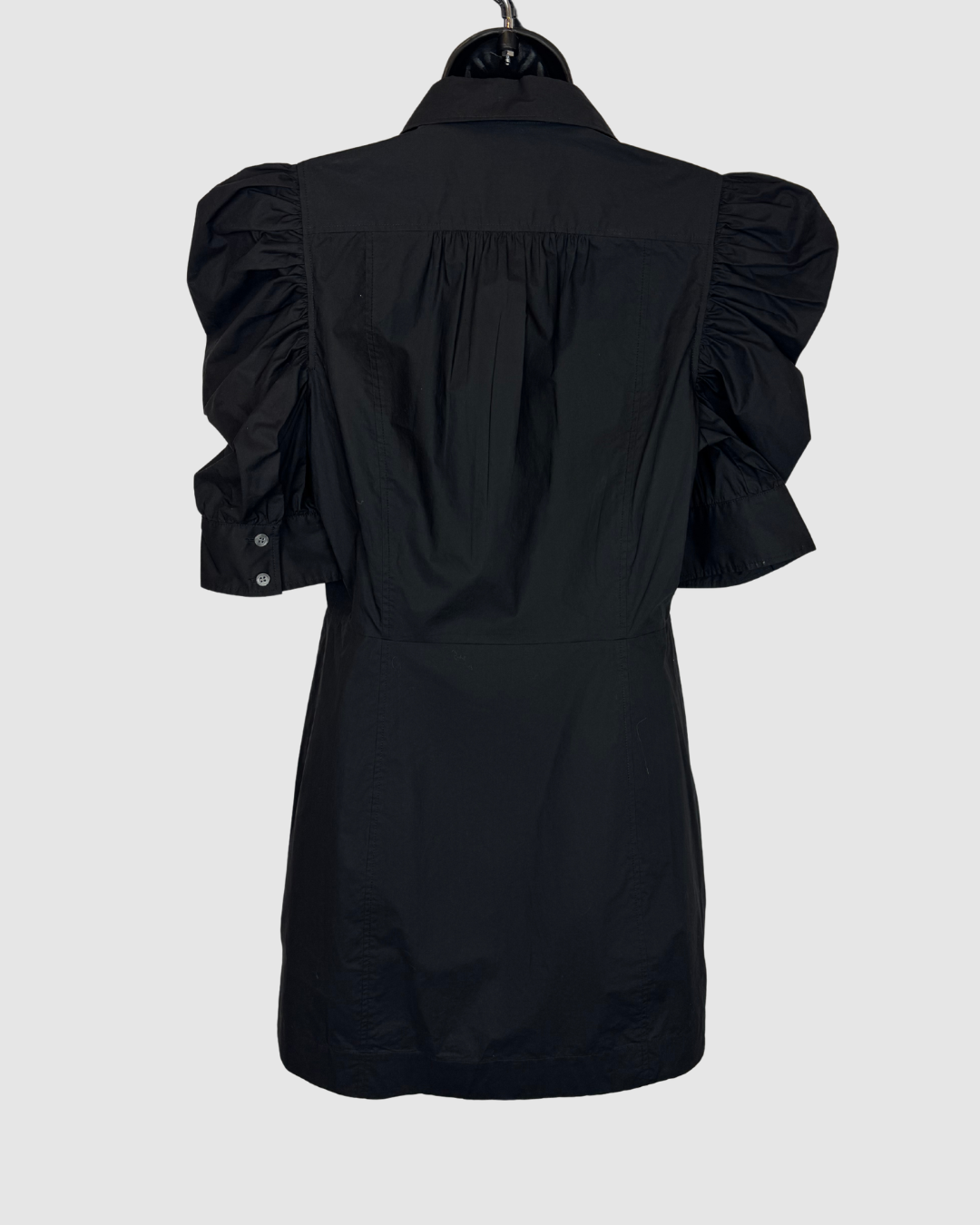 Frame Peplum Black 1/2 Puff Sleeve Button Up Mini Dress