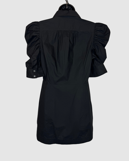 Frame Peplum Black 1/2 Puff Sleeve Button Up Mini Dress