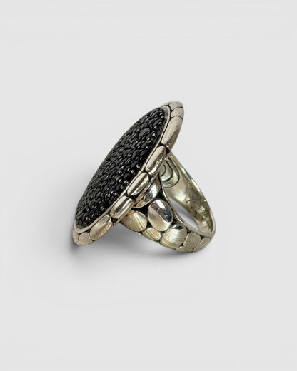 John Hardy Sterling Silver Kali Pebble Blue/Black Sapphire Disc Ring