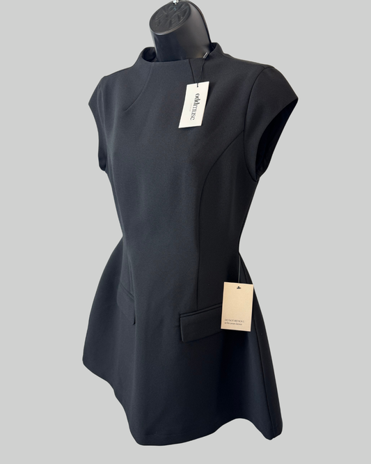 Oddmuse Black Mock Neck Cap Sleeve Hourglass Mini Dress NWT
