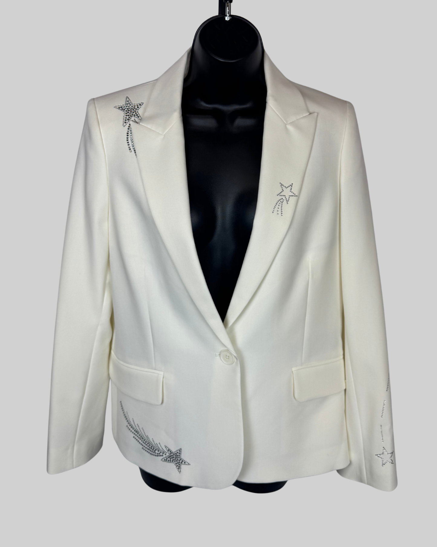 Zadig & Voltaire Pearl White Star Rhinestone Detail Single Button Blazer