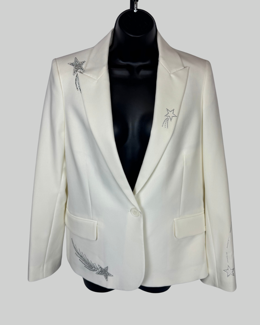 Zadig & Voltaire Pearl White Star Rhinestone Detail Single Button Blazer