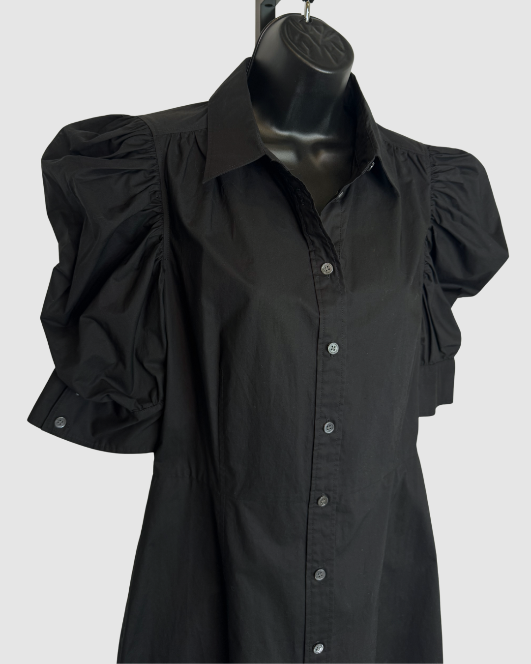Frame Peplum Black 1/2 Puff Sleeve Button Up Mini Dress