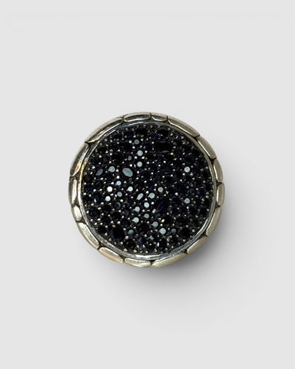 John Hardy Sterling Silver Kali Pebble Blue/Black Sapphire Disc Ring