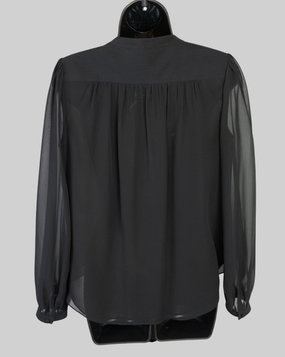 Diane Von Furstenberg Silk Black Sheer Long Sleeve Button Blouse