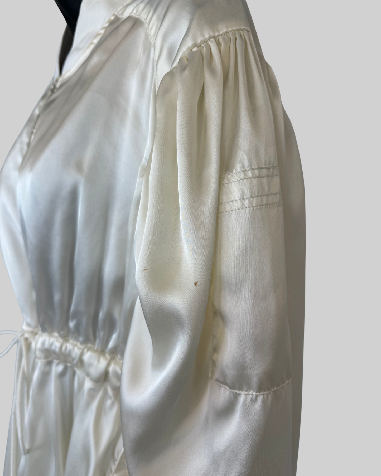 Love the Label Cream Satin Zip Down Long Sleeve Dress w/ Drawstring Waist