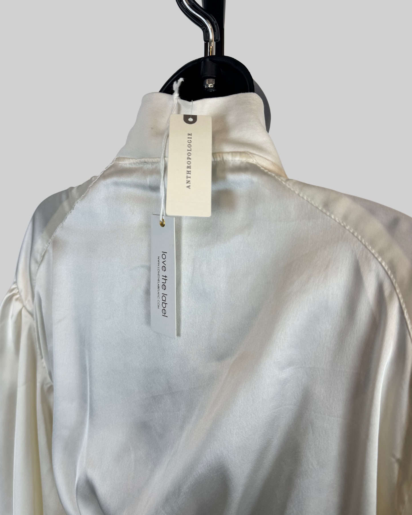 Love the Label Cream Satin Zip Down Long Sleeve Dress w/ Drawstring Waist