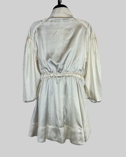 Love the Label Cream Satin Zip Down Long Sleeve Dress w/ Drawstring Waist