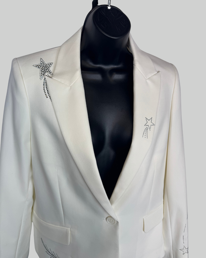 Zadig & Voltaire Pearl White Star Rhinestone Detail Single Button Blazer