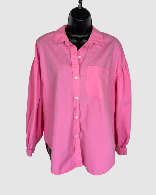 Rails Pink Long Puff Sleeve Single Breasted Button Up Blouse Top