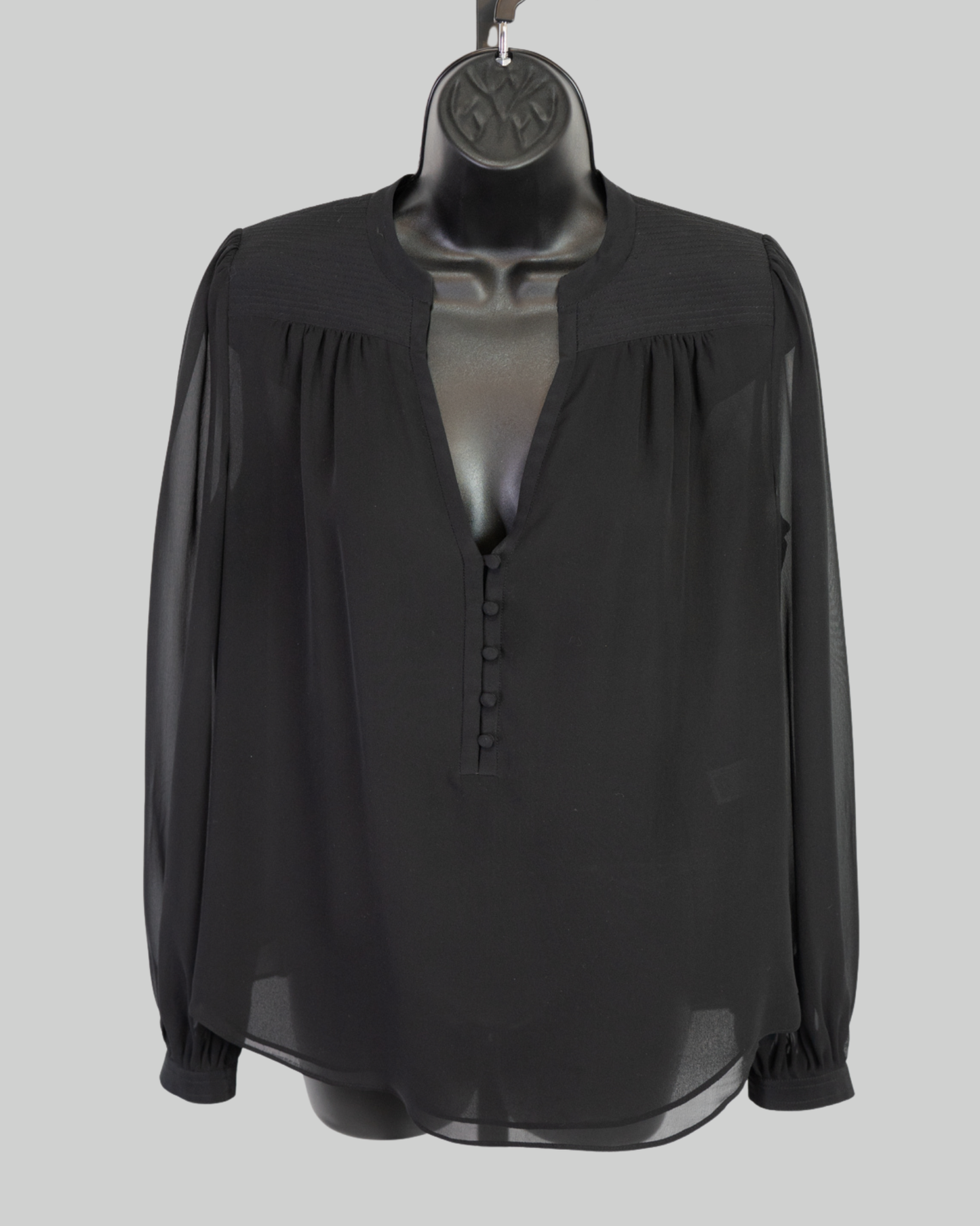Diane Von Furstenberg Silk Black Sheer Long Sleeve Button Blouse