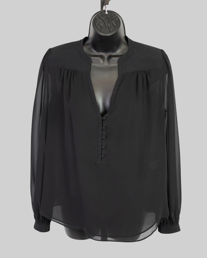 Diane Von Furstenberg Silk Black Sheer Long Sleeve Button Blouse