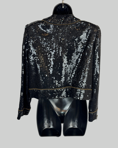 Vintage Jeanette St. Martin Fred Hayman Black Sequin Multi Zipper Jacket