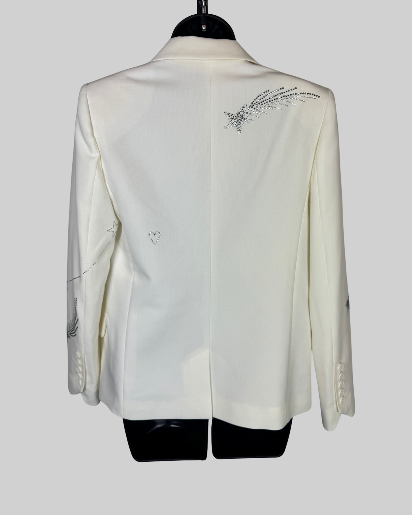 Zadig & Voltaire Pearl White Star Rhinestone Detail Single Button Blazer