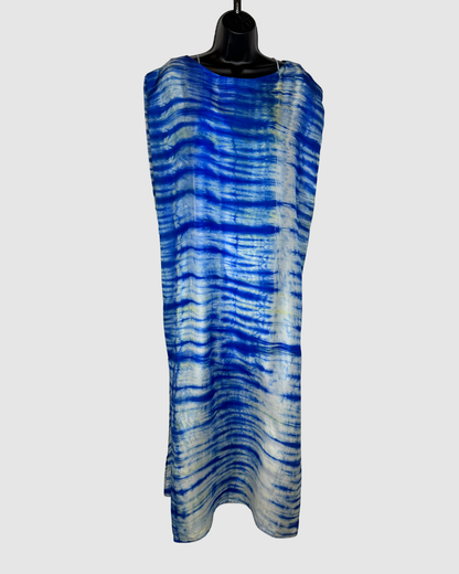 IRO Silk Blue Tie-Dye Cap Sleeve Slip Layer Maxi Dress