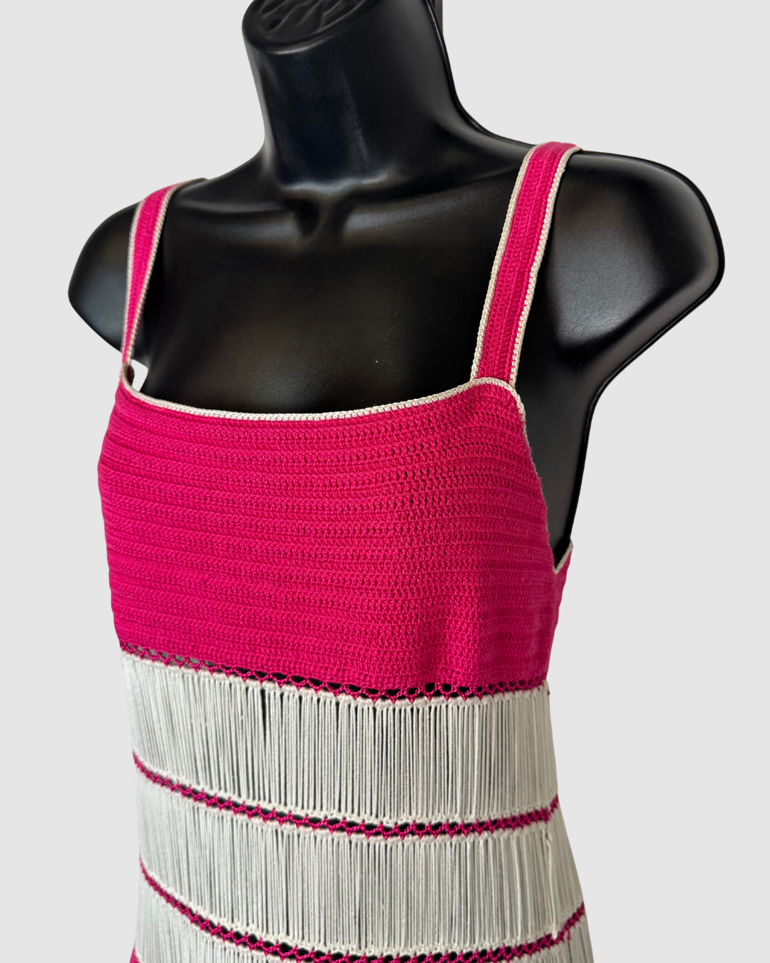 My Beachy Side Pink Woven White Fringe Stripe Sleeveless Maxi Dress