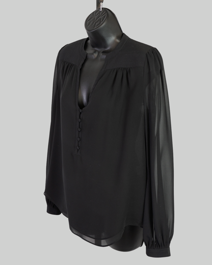 Diane Von Furstenberg Silk Black Sheer Long Sleeve Button Blouse