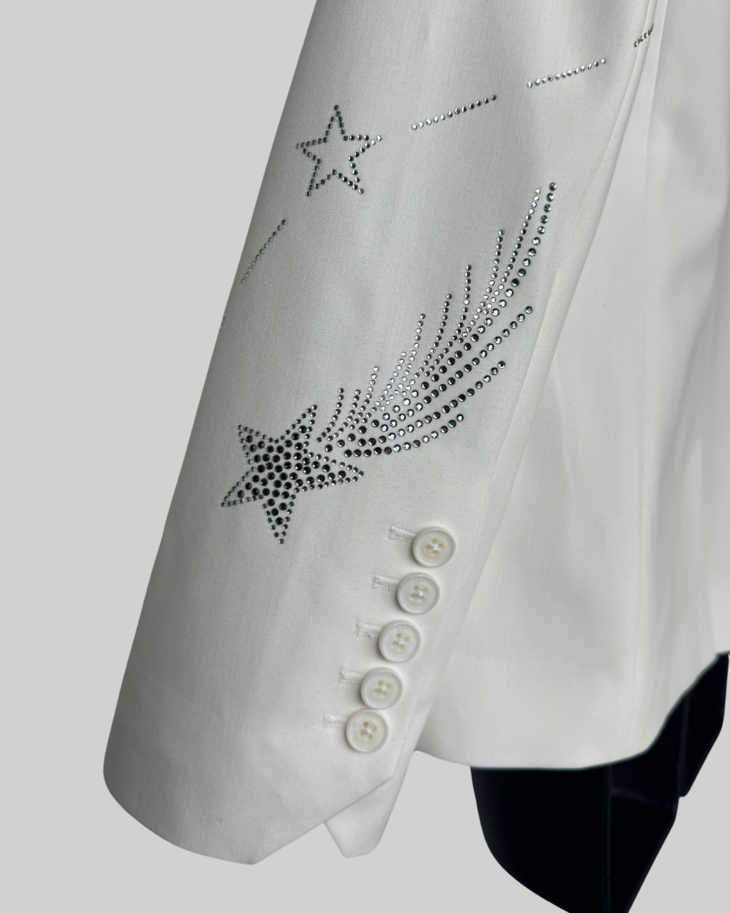 Zadig & Voltaire Pearl White Star Rhinestone Detail Single Button Blazer
