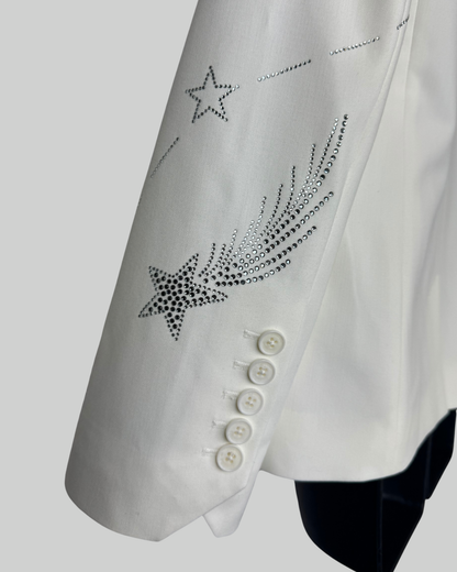 Zadig & Voltaire Pearl White Star Rhinestone Detail Single Button Blazer
