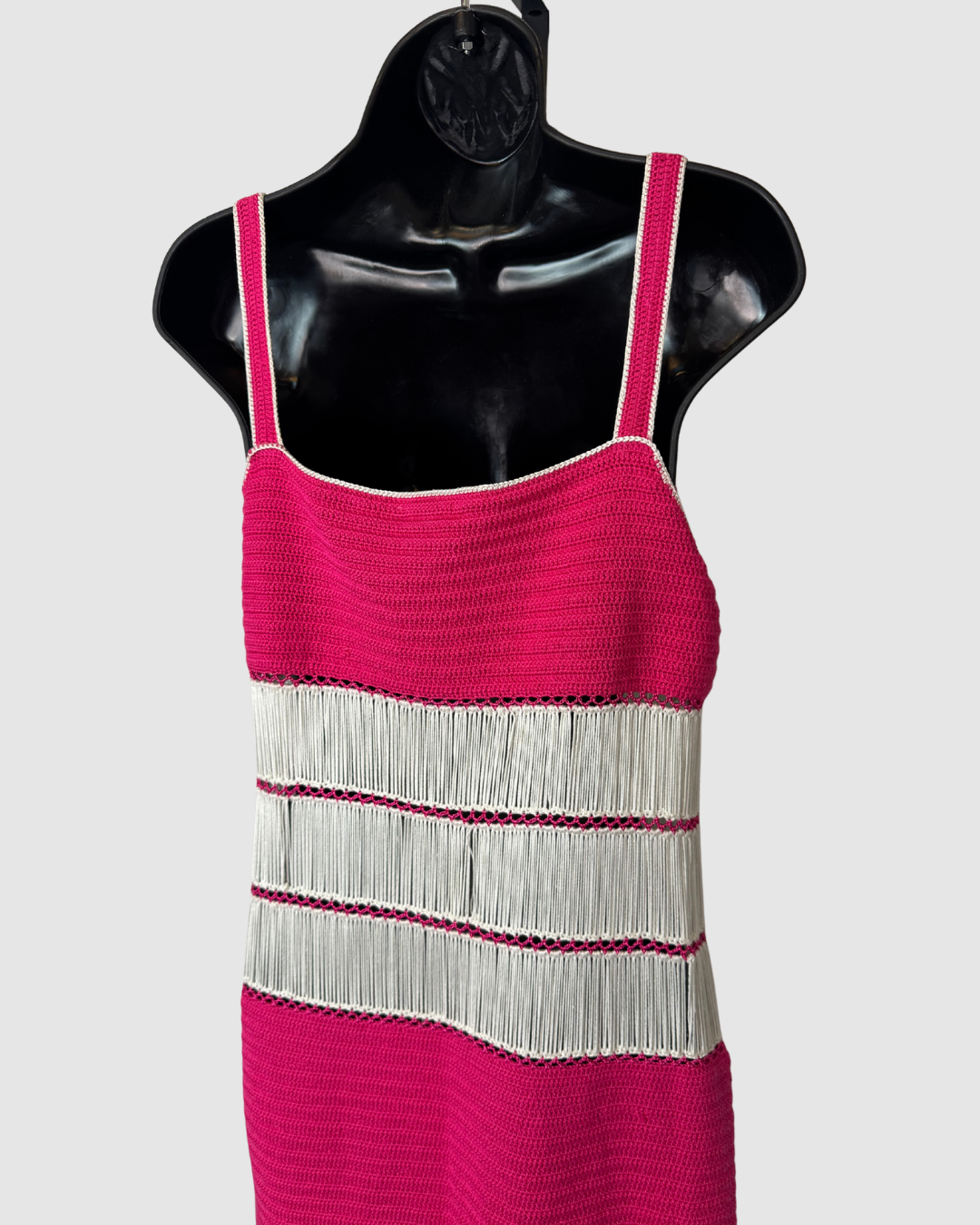 My Beachy Side Pink Woven White Fringe Stripe Sleeveless Maxi Dress