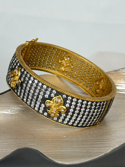 Freida Rothman Gold Black Matte & Rhinestone Thick Bangle Bracelet