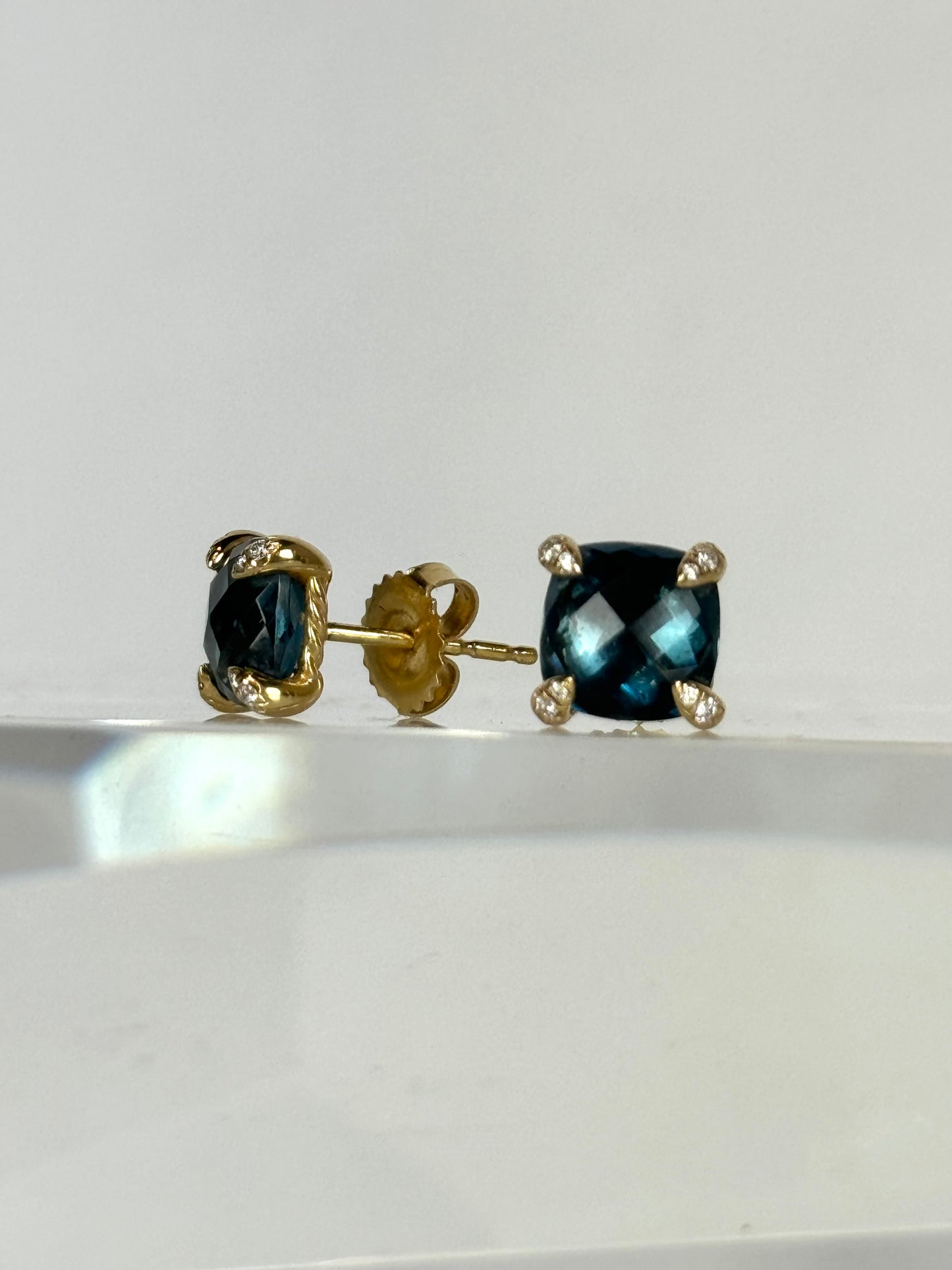 COMES with BOX - David Yuman 18K Yellow Gold Hampton Blue Topaz Stud Earrings