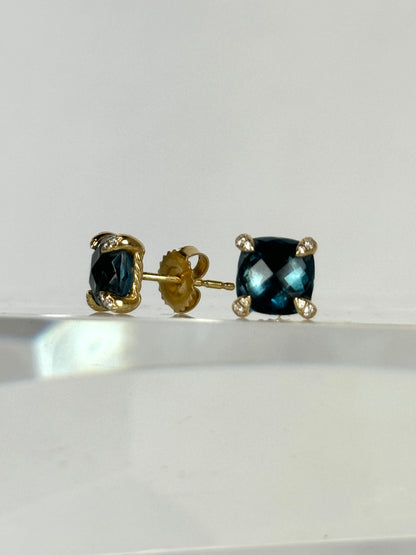 COMES with BOX - David Yuman 18K Yellow Gold Hampton Blue Topaz Stud Earrings