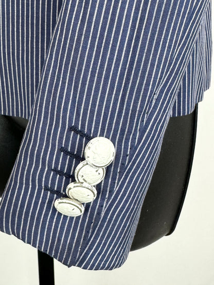 Kiton Blue w White Pinstripe Button Up Blazer w 2 Front Pockets