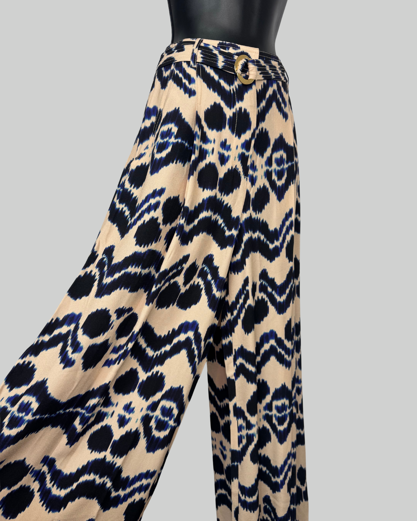 Ulla Johnson Blue Cream Tie-Dye Flare Leg Pants w Belt NWT