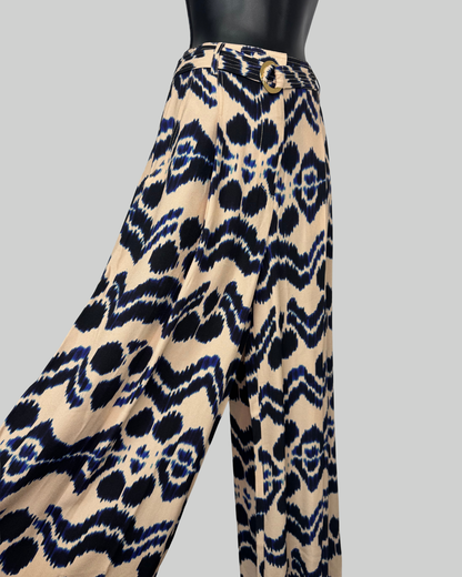 Ulla Johnson Blue Cream Tie-Dye Flare Leg Pants w Belt NWT