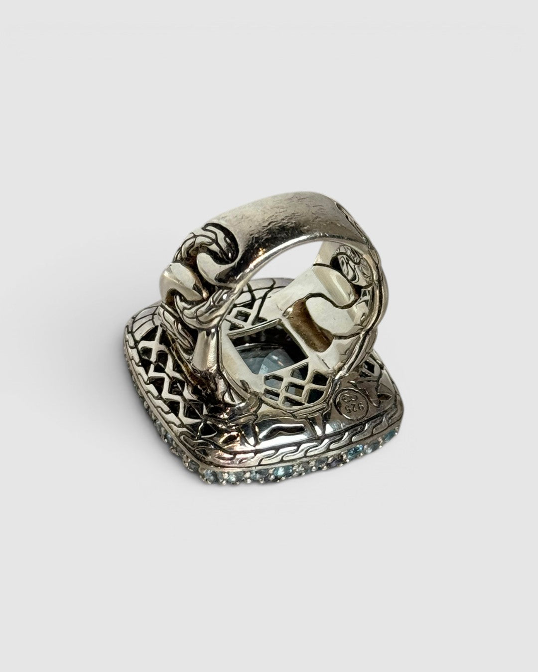 John Hardy Sterling Silver Kali Pebble Square Blue Topaz, Iolite & Aquamarine Cocktail Ring