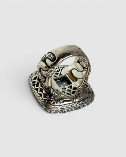 John Hardy Sterling Silver Kali Pebble Square Blue Topaz, Iolite & Aquamarine Cocktail Ring