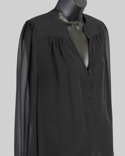 Diane Von Furstenberg Silk Black Sheer Long Sleeve Button Blouse