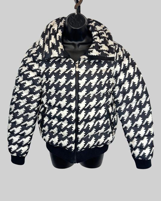 Perfect Moment Black White Houndstooth Collared Puffer Coat