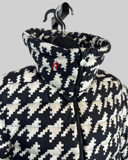 Perfect Moment Black White Houndstooth Collared Puffer Coat