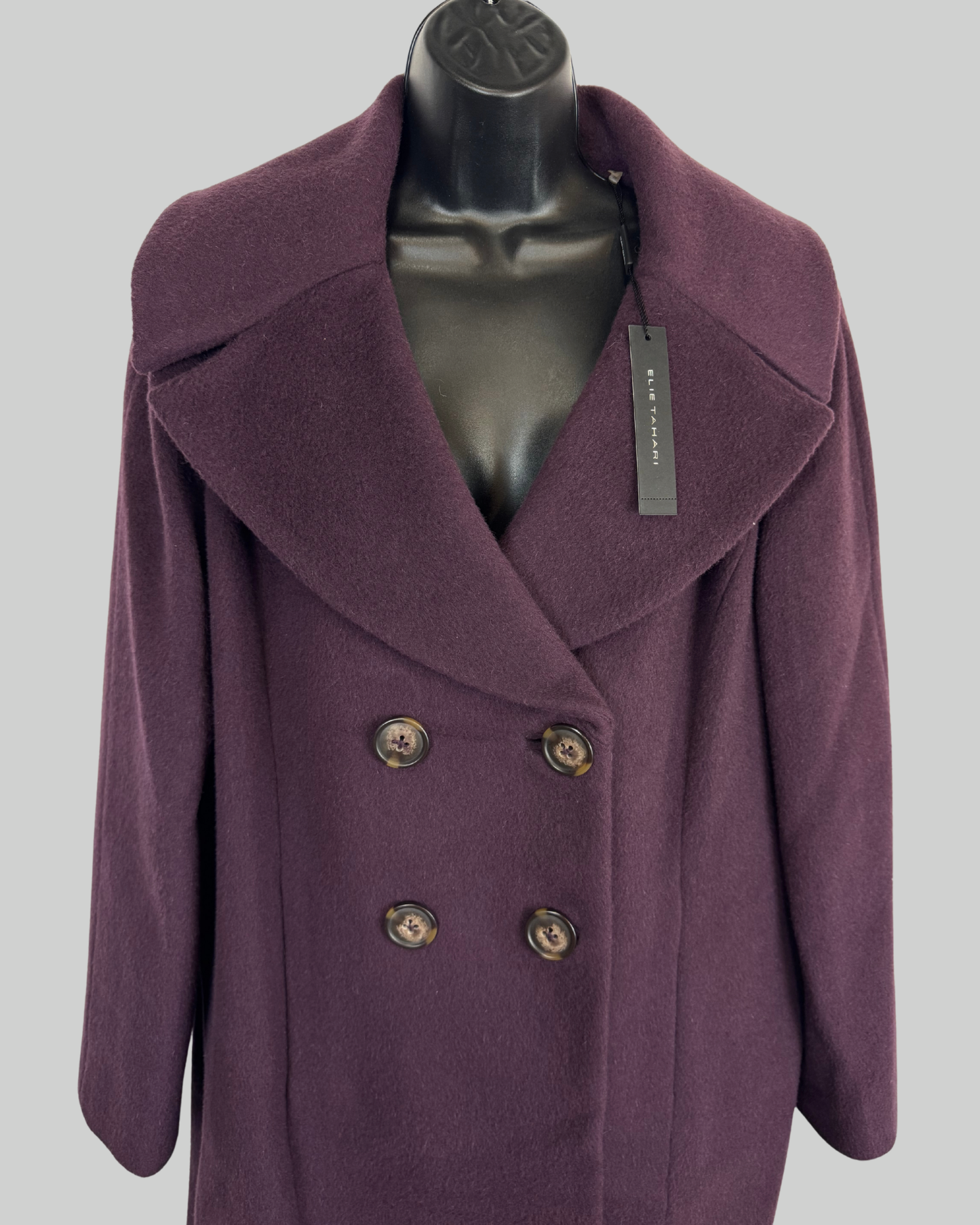 Elie Tahari Wool Plum Purple Button Down Mid-Length Coat NWT