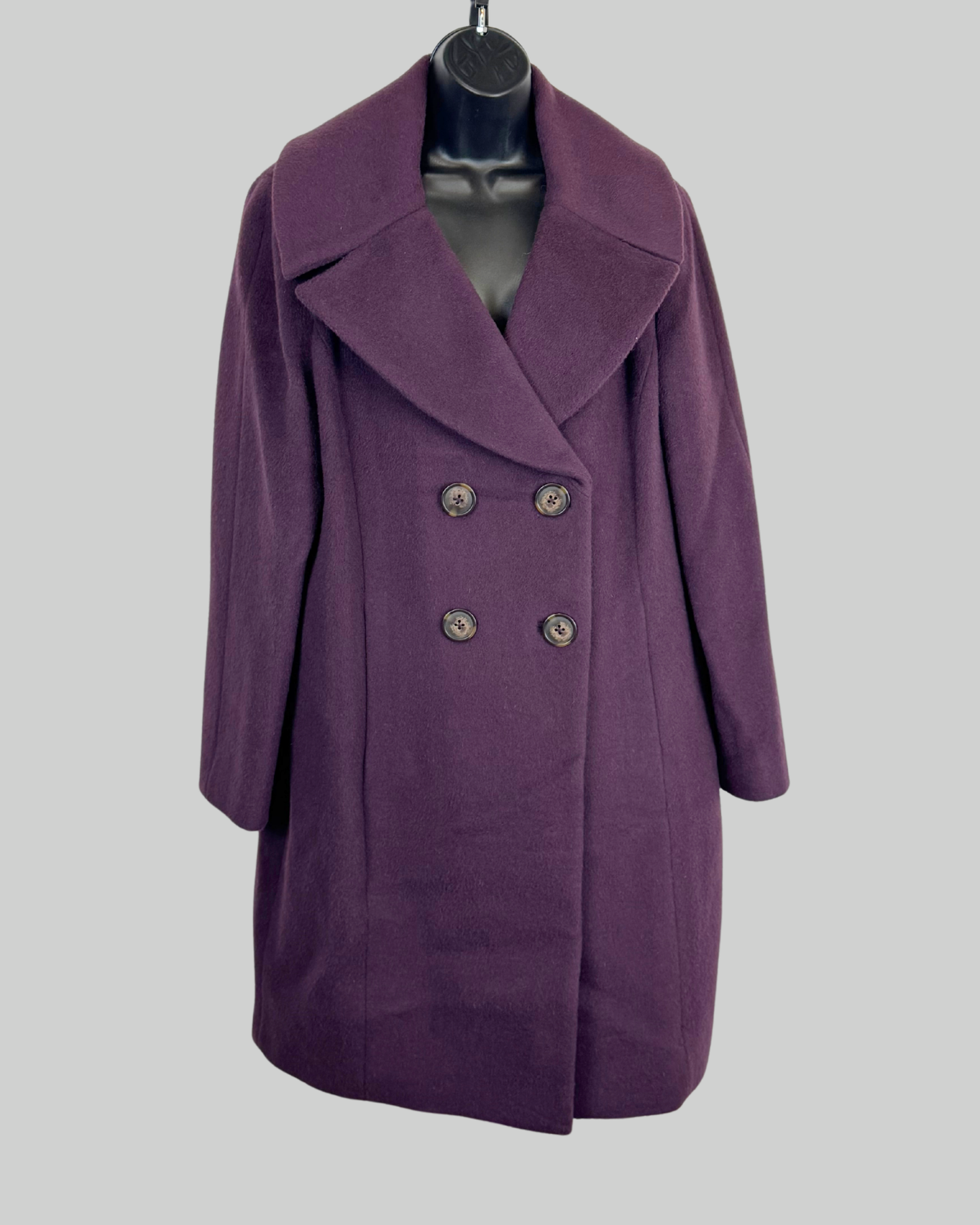 Elie Tahari Wool Plum Purple Button Down Mid-Length Coat NWT