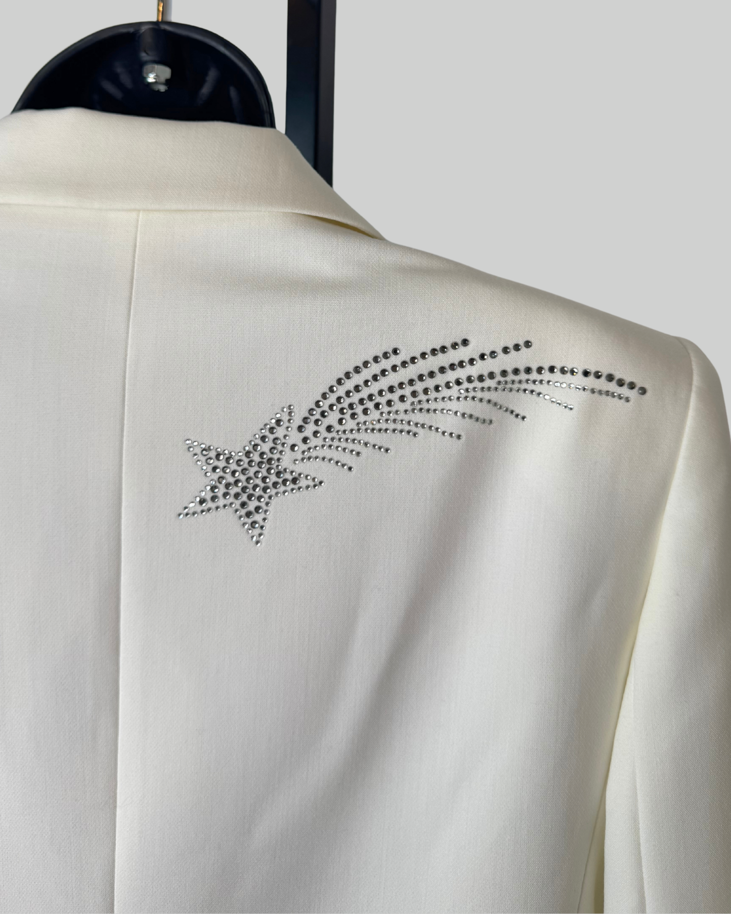 Zadig & Voltaire Pearl White Star Rhinestone Detail Single Button Blazer