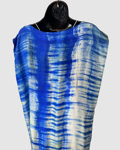 IRO Silk Blue Tie-Dye Cap Sleeve Slip Layer Maxi Dress
