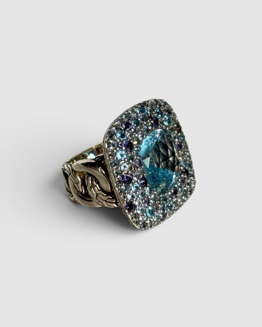 John Hardy Sterling Silver Kali Pebble Square Blue Topaz, Iolite & Aquamarine Cocktail Ring