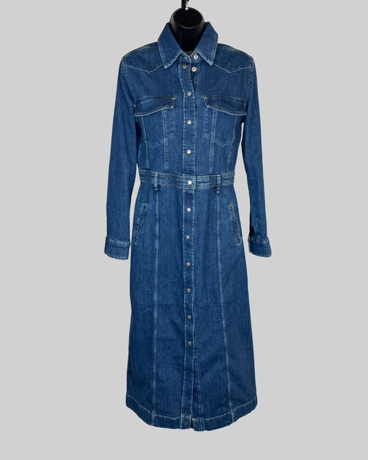 7 For All Mankind Dark Wash Denim Double Breasted Long Sleeve Button Midi Dress