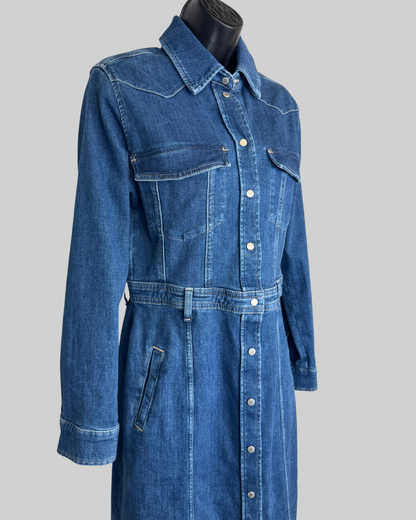 7 For All Mankind Dark Wash Denim Double Breasted Long Sleeve Button Midi Dress