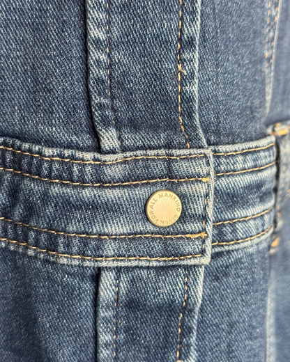 7 For All Mankind Dark Wash Denim Double Breasted Long Sleeve Button Midi Dress